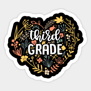 Third Grade Floral Heart Back To School Sticker